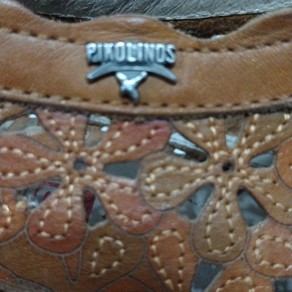 Pikolinos Floral Laser Cut Tan Leather Slingback Sandals US 6 Boho Summer Chic - Picture 7 of 15